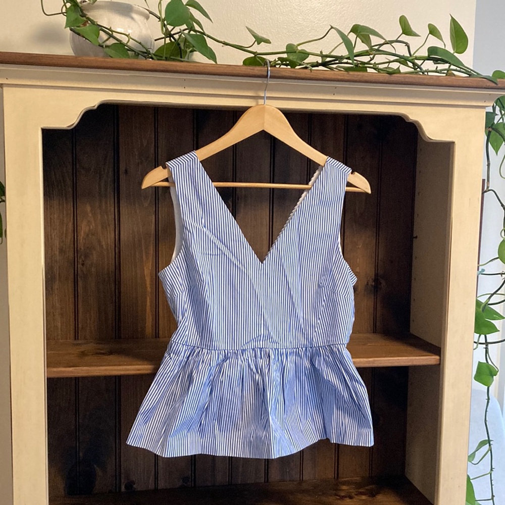 J.Crew blue and white striped peplum top, size 4